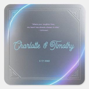Sticker Carré Mariage Moderne Néon Bleu Gris Violet Électrique