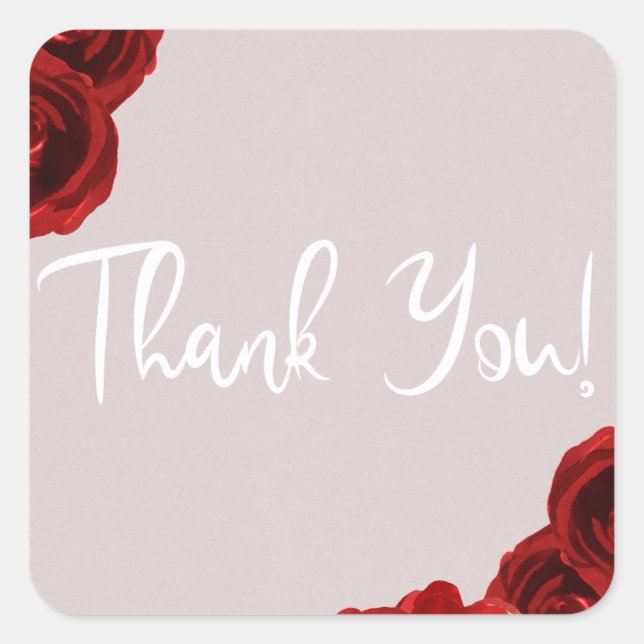 Sticker Carré Mariage Moderne Roses Aquarelle Rouge Blush Taupe (Devant)