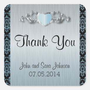 Sticker Carré Mariage moderne tendance dans un Aqua Blue Damask