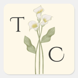 Sticker Carré Mariage Monogramme Art Nouveau Lily Crème