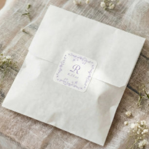 Sticker Carré Mariage Monogramme Fleuriste Lavande Violet França