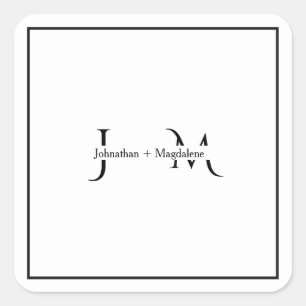Sticker Carré Mariage Monogramme Minimaliste Noir & Blanc