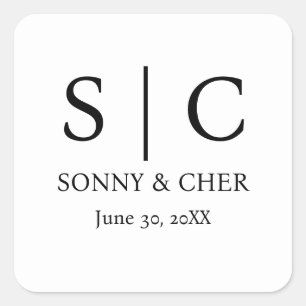 Sticker Carré Mariage monogramme noir et blanc minimaliste et él