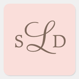 Sticker Carré Mariage Monogramme rose et Brown