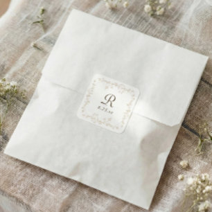 Sticker Carré Mariage Monogramme Vintage Floral Beige Crème Fran