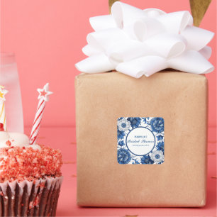 Sticker Carré mariage motif antique Chinoiserie bleu et blanc 