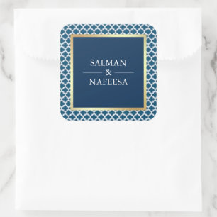 Sticker Carré Mariage Motif Blue Moroccan Quatrefoil