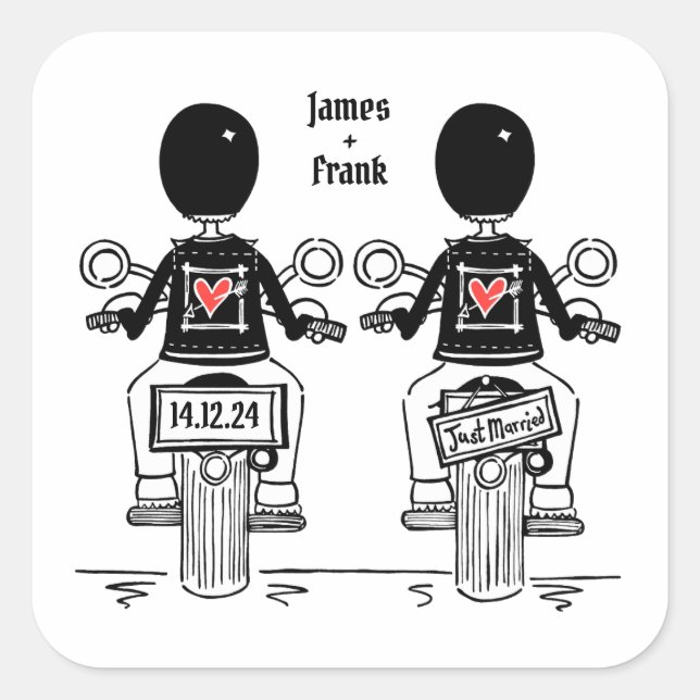 Sticker Carré Mariage motocyclette Grooms (Devant)