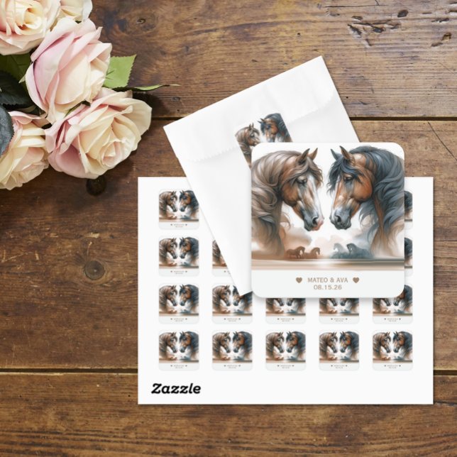 Sticker Carré Mariage naturel des chevaux spéciaux (Créateur téléchargé)