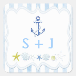 Sticker Carré Mariage Nautique Bleu Frappé Faveur