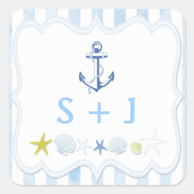 Sticker Carré Mariage Nautique Bleu Frappé Faveur (Devant)