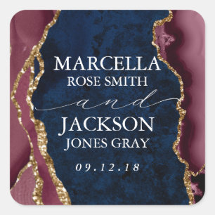 Sticker Carré Mariage Navy, Bourgogne & Agate Doré