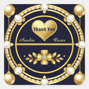 Sticker Carré ✨ Mariage Navy Or Diamant Remerciement Cadeau ✨