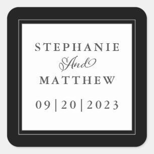 Sticker Carré Mariage noir blanc Élégant calligraphie Chic Cadre