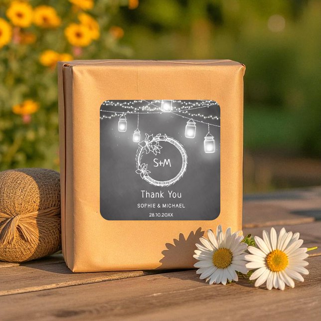 Sticker Carré Mariage noir blanc Mason Jar Chalkboard (Créateur téléchargé)