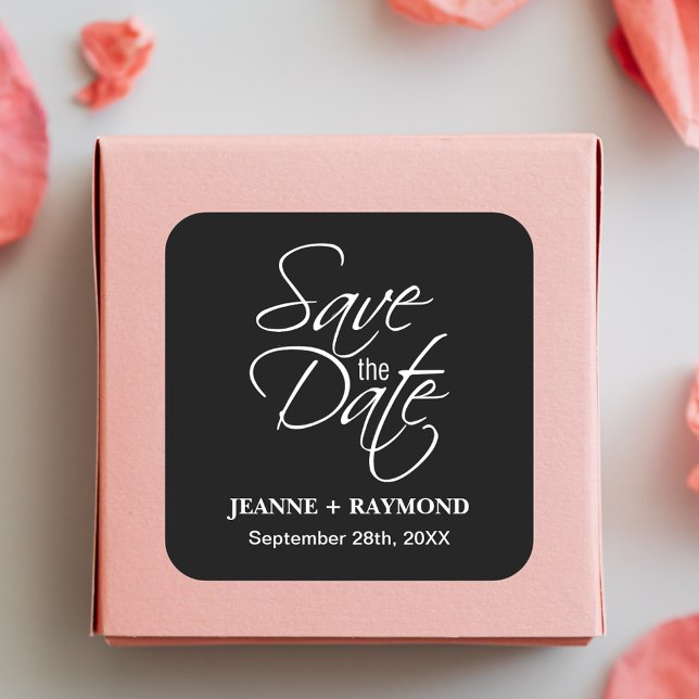 Sticker Carré Mariage noir et blanc personnalisé Enregistrer la  (Créateur téléchargé)