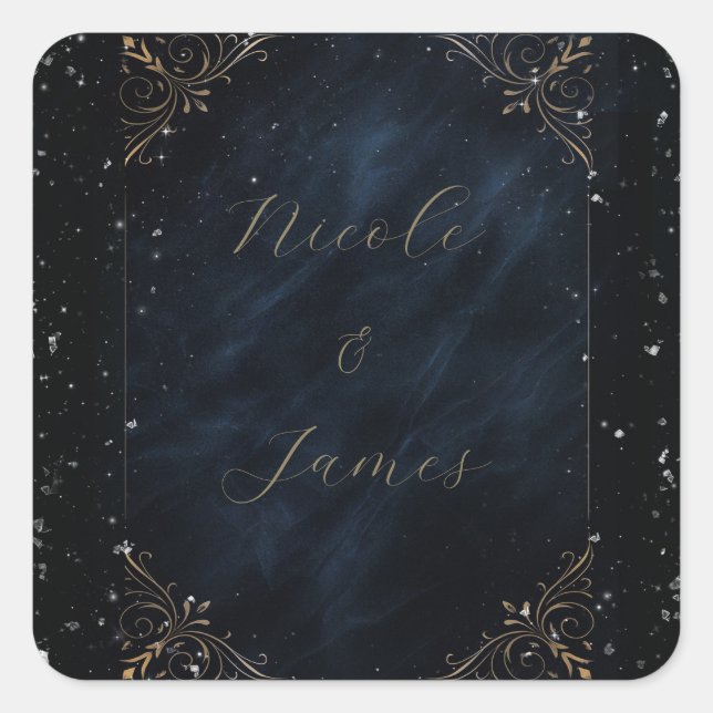 Sticker Carré Mariage Obsidienne Oracle Élégance de Minuit (Devant)