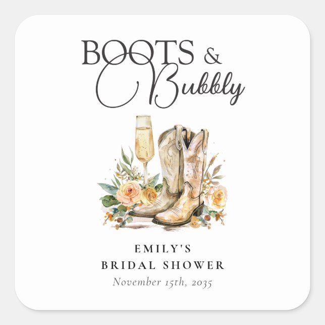 Sticker Carré Mariage occidental Boots and Bubbly (Devant)