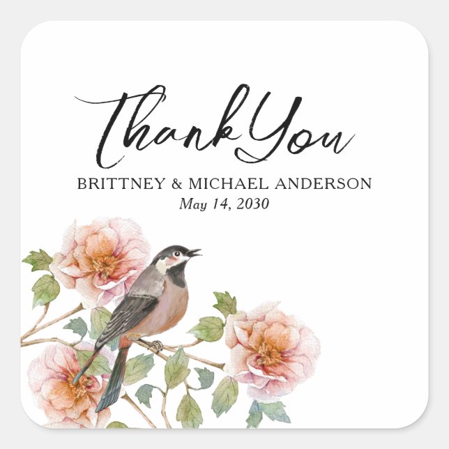 Sticker Carré Mariage Oiseau dans les Fleurs (Devant)