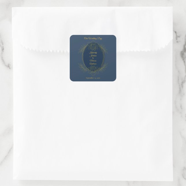 Sticker Carré Mariage Ovale Élégance Dorée (Sac)