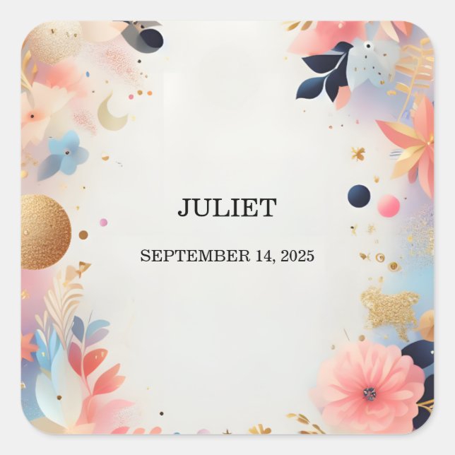 Sticker Carré Mariage pailleté ombré pastel glamour (Devant)