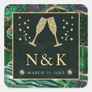 Sticker Carré Mariage Paillettes Imprimé Animal de la Jungle Ver