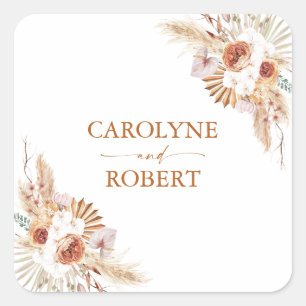 Sticker Carré Mariage Pampas Grass Boheo Terracotta