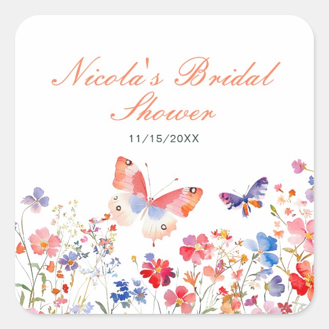 Sticker Carré Mariage papillon floral d'été (Devant)