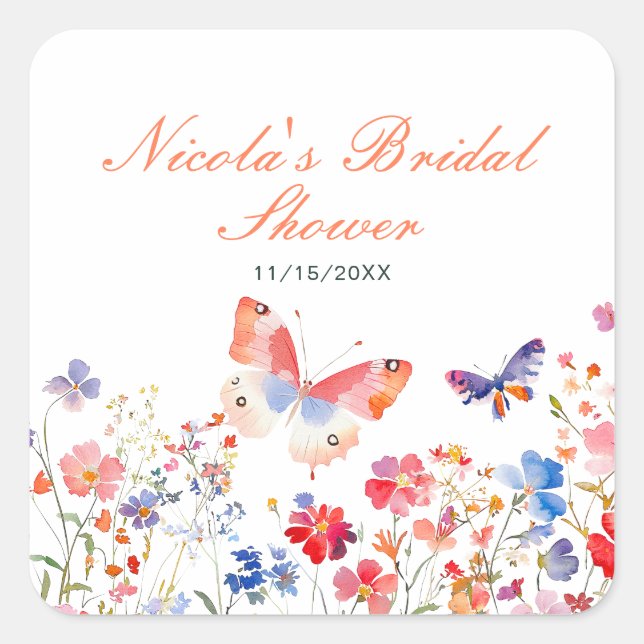 Sticker Carré Mariage papillon floral d'été (Devant)