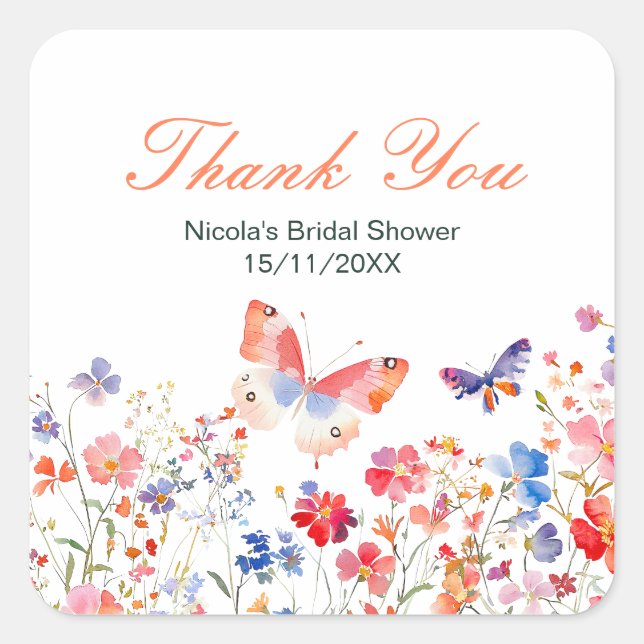 Sticker Carré Mariage papillon floral d'été (Devant)
