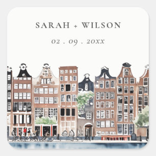 Sticker Carré Mariage paysager du canal néerlandais d'Amsterdam