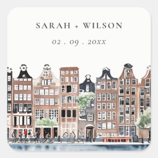 Sticker Carré Mariage paysager du canal néerlandais d'Amsterdam