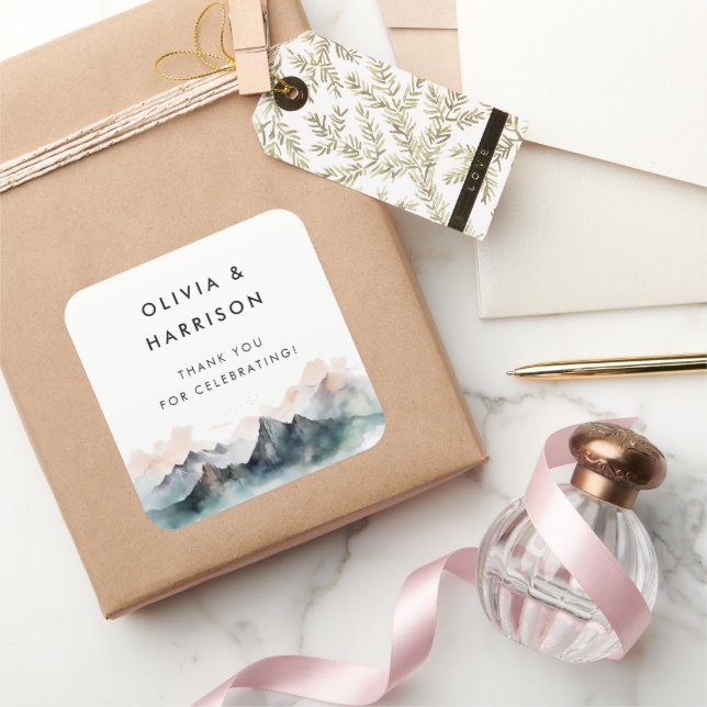 Sticker Carré Mariage paysager moderne Watercolor Mountain (Cadeaux)