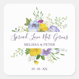 Sticker Carré Mariage personnalisé de Bouquet de tons violets