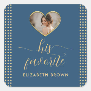 Sticker Carré Mariage personnalisé Gold & Blue pois