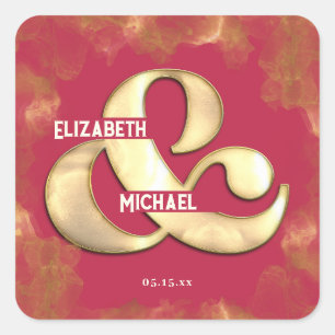 Sticker Carré Mariage Personnalisé Magenta Rose Or Élégant Gras