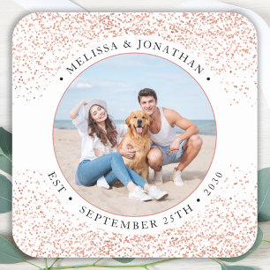 Sticker Carré Mariage Personnalisé Rose Parties scintillant or p