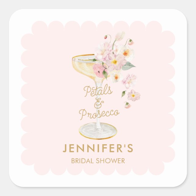Sticker Carré Mariage Petits Fleurs et Prosecco Personnalisé (Devant)