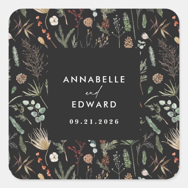 Sticker Carré Mariage photo arc aquarelle botanique floral Na (Devant)