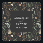 Sticker Carré Mariage photo arc aquarelle botanique floral Na<br><div class="desc">aquarelle mariage florale botanique noir moody mariage décoration autocollant. Design moderne noir,  rouille,  blanc,  terre cuite et vert sauge.</div>