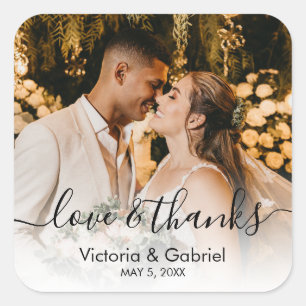 Sticker Carré Mariage Photo Calligraphie Script Photo Merci C
