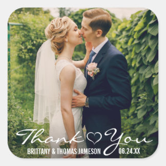 Sticker Carré Mariage Photo Coeur Merci
