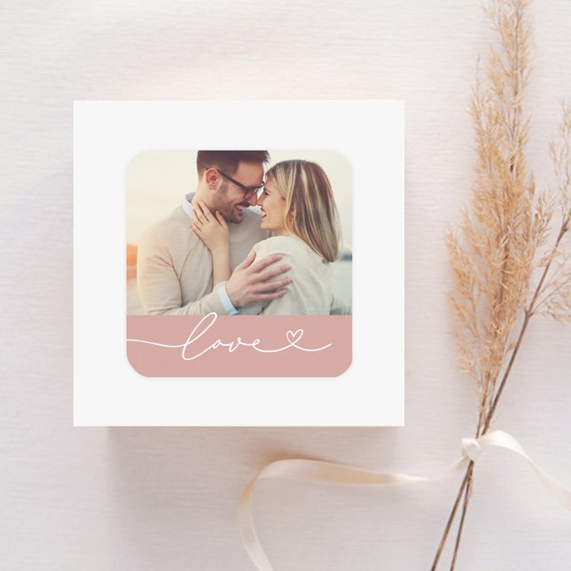 Sticker Carré Mariage Photo Écriture Moderne de l'Amour (Créateur téléchargé)