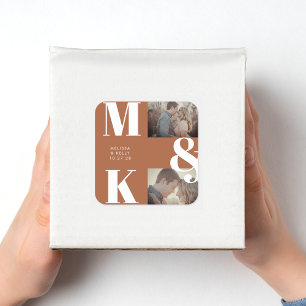 Sticker Carré Mariage photo minimaliste moderne Gras Monogramme