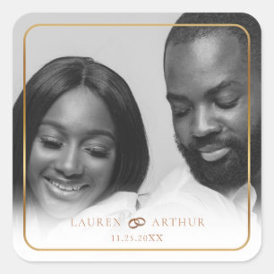 Sticker Carré Mariage photo moderne chic ultra minimaliste Gold
