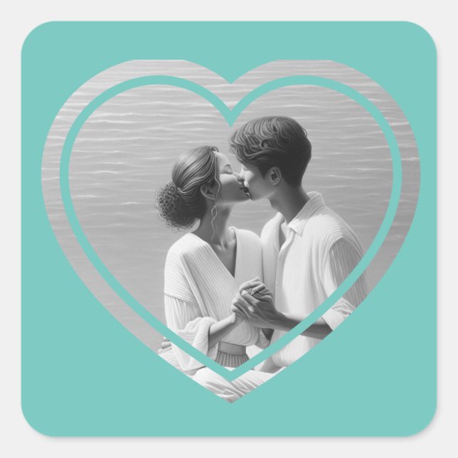 Sticker Carré Mariage photo personnalisé en forme de coeur (Devant)