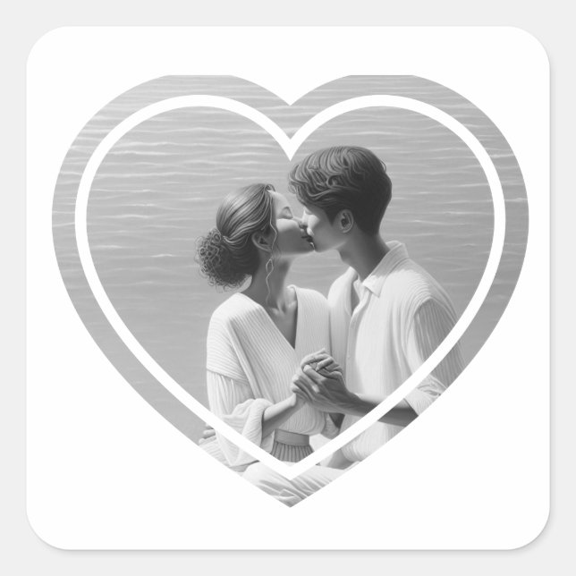 Sticker Carré Mariage photo personnalisé en forme de coeur (Devant)