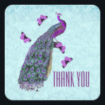Sticker Carré Mariage Purple Vintage Peacock MERCI V01C3<br><div class="desc">Mariage violet Vintage Peacock MERCI V01C3 Ce design avec son design violet paon est une jolie enveloppe scellée pour votre fiançailles,  enregistrer la date,  et les annonces et invitations mariages. Peut aussi être utilisé comme étiquette de mariage.</div>