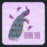 Sticker Carré Mariage Purple Vintage Peacock MERCI V01C3A<br><div class="desc">Mariage Purple Vintage Peacock MERCI V01C3A PURPLE Arrière - plan Ce design avec sa conception violette paon est une jolie enveloppe scellée pour votre fiançailles,  enregistrer la date,  et mariage annonces et invitations. Peut aussi être utilisé comme étiquette de mariage.</div>