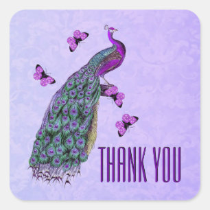 Sticker Carré Mariage Purple Vintage Peacock MERCI V01C3E